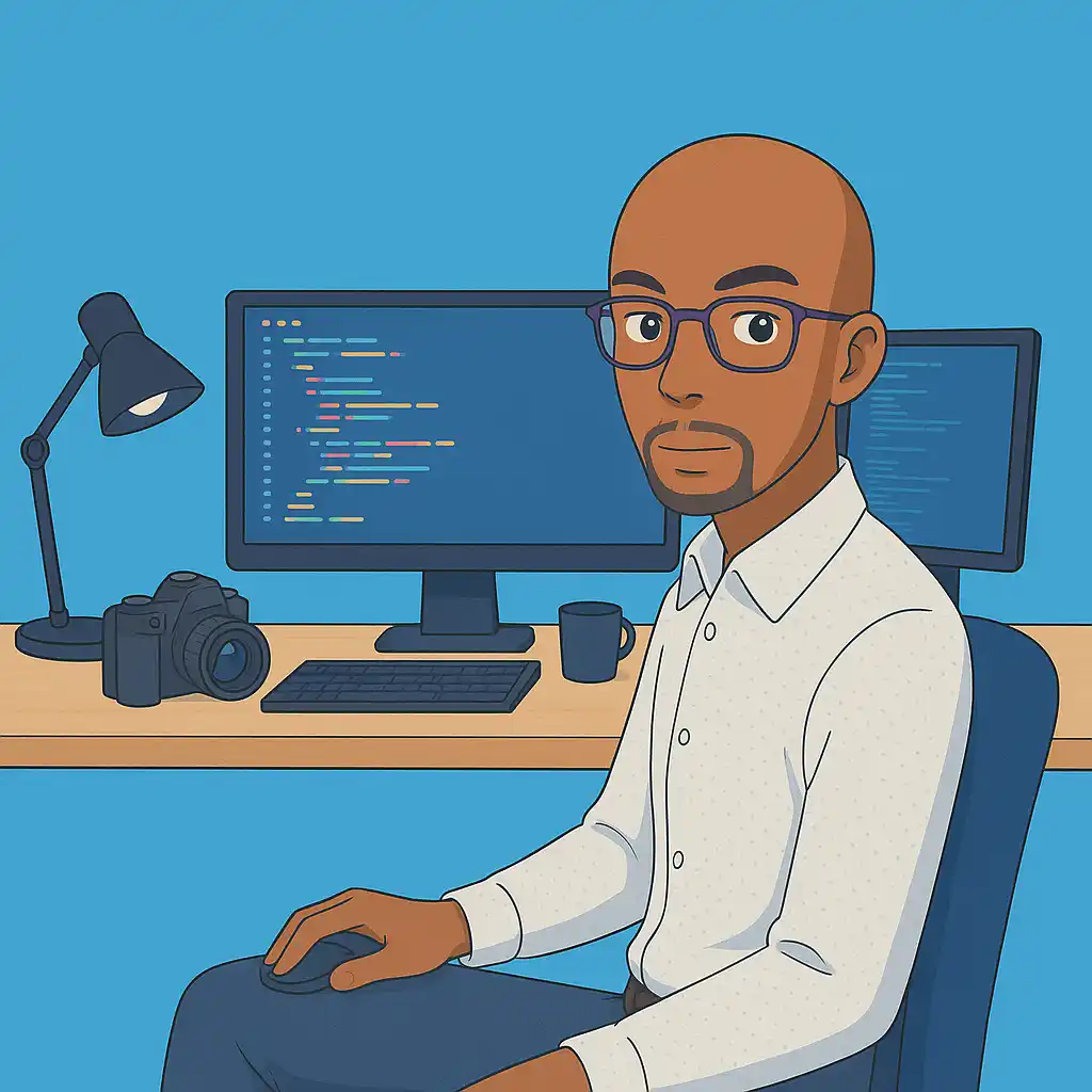 image représentant un developpeur avec son matériel de travail